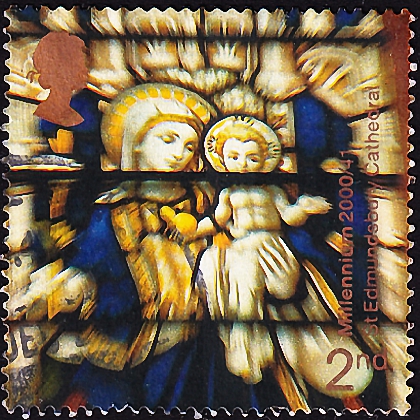 Великобритания 2000 год . Витраж Девы Марии с младенцем . Каталог 1,20 €.